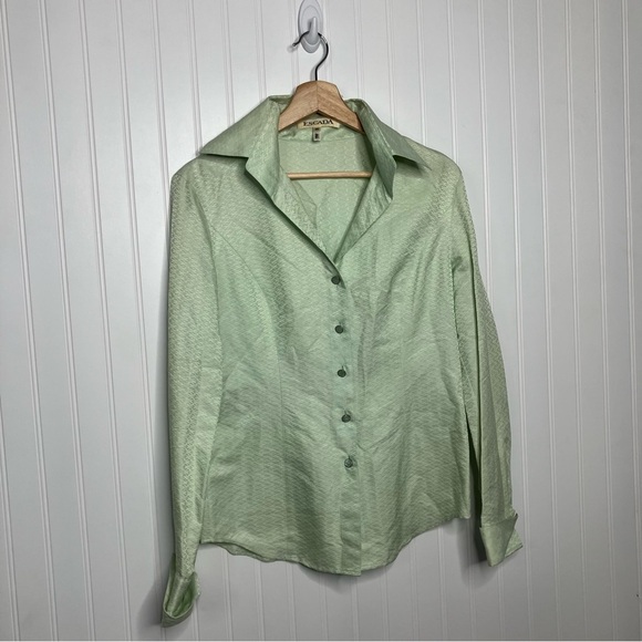 Escada‎ Top 36 Green Solid Long Sleeve Blouse Button Up Women Vintage - Picture 1 of 7